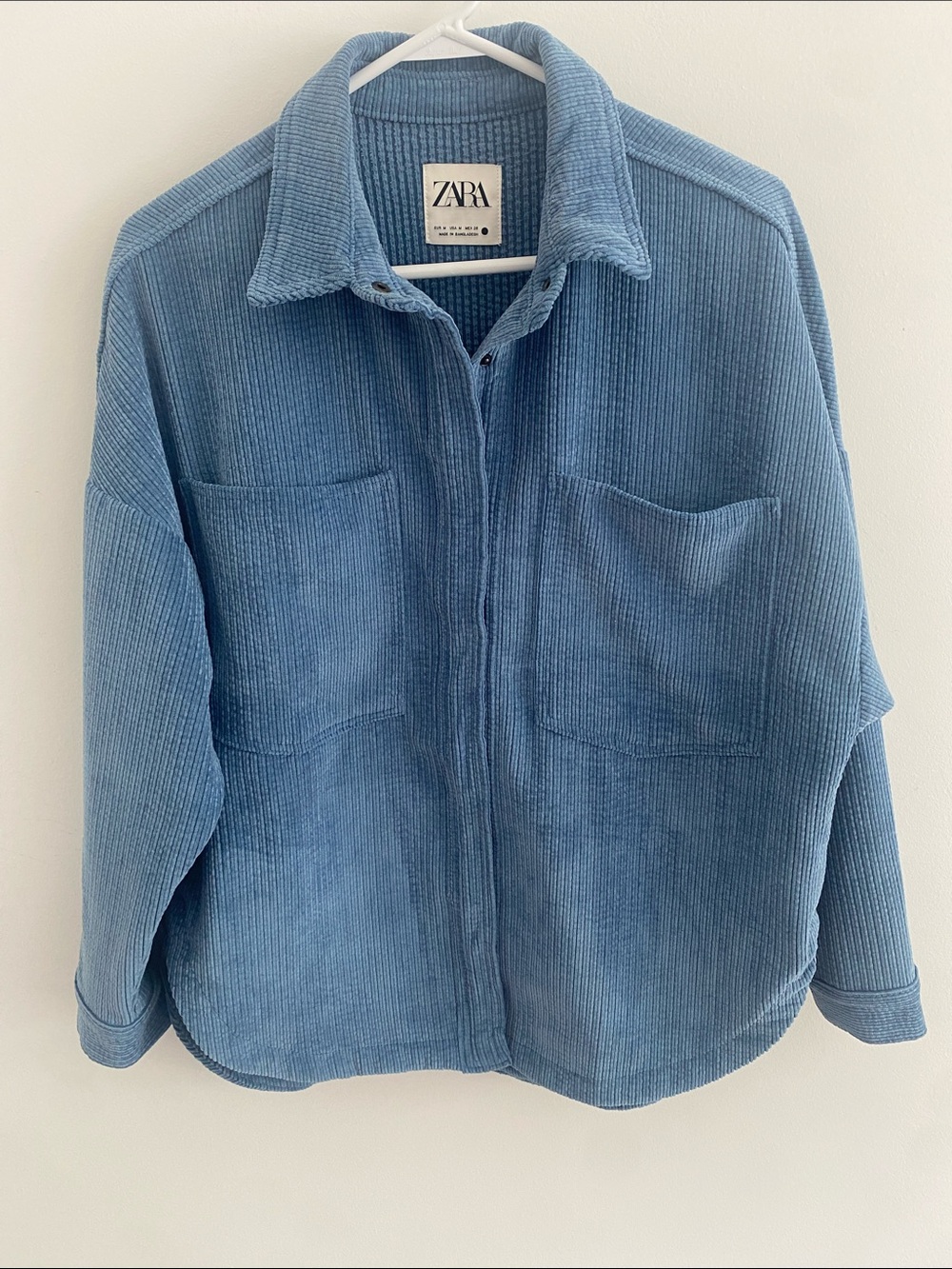 ZARA Oversized Corduroy Button Down Shirt Jacket Mid Blue Size M